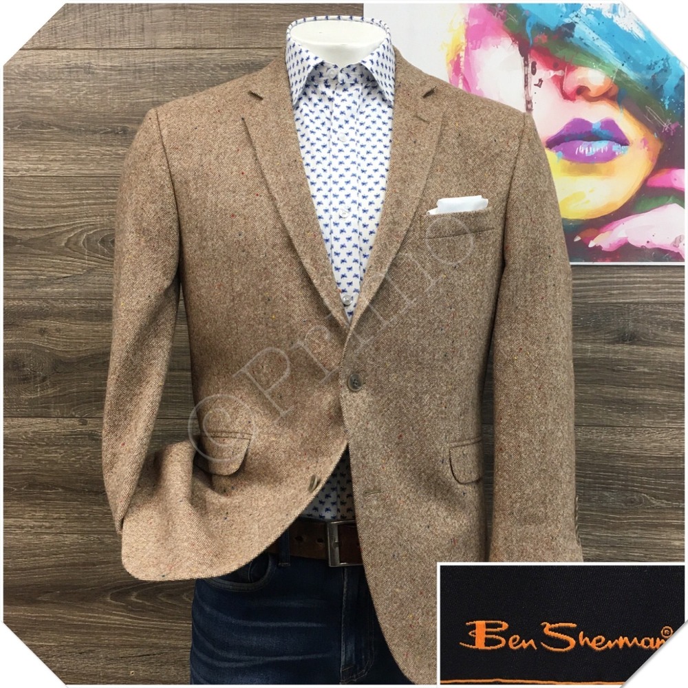 BEN SHERMAN Mens Tweed Blazer Sport Coat Casual Jacket Size 42R Wool Suit